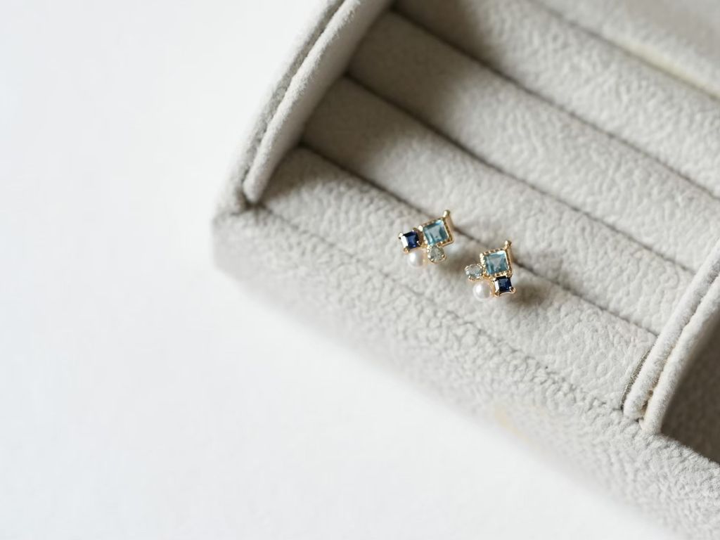 K10 多寶石耳環 藍色系珠寶