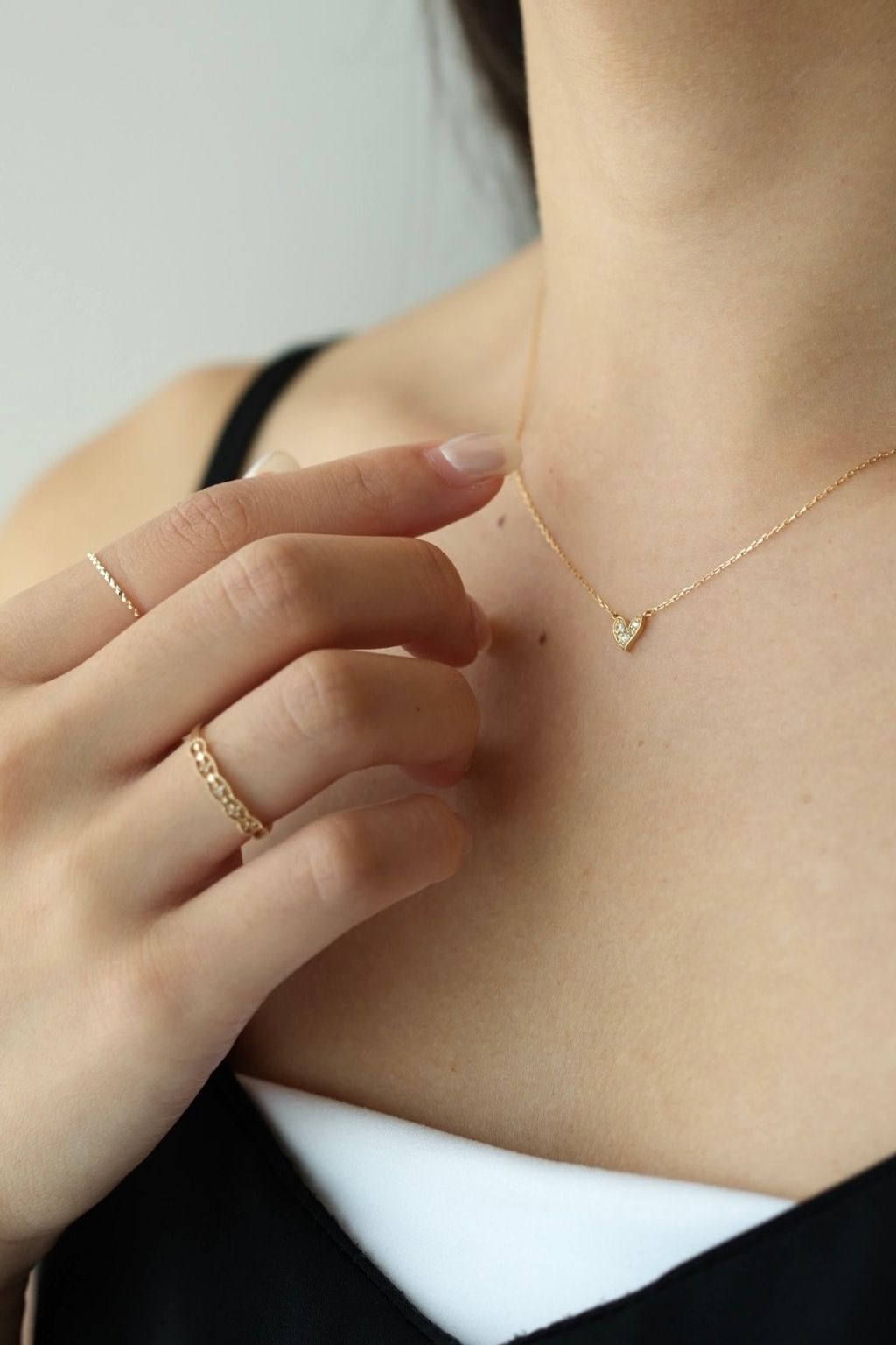 PIPIJUDY K10 閃閃心光真鑽項鍊 配戴照・心形鑲鑽 K 金項鍊