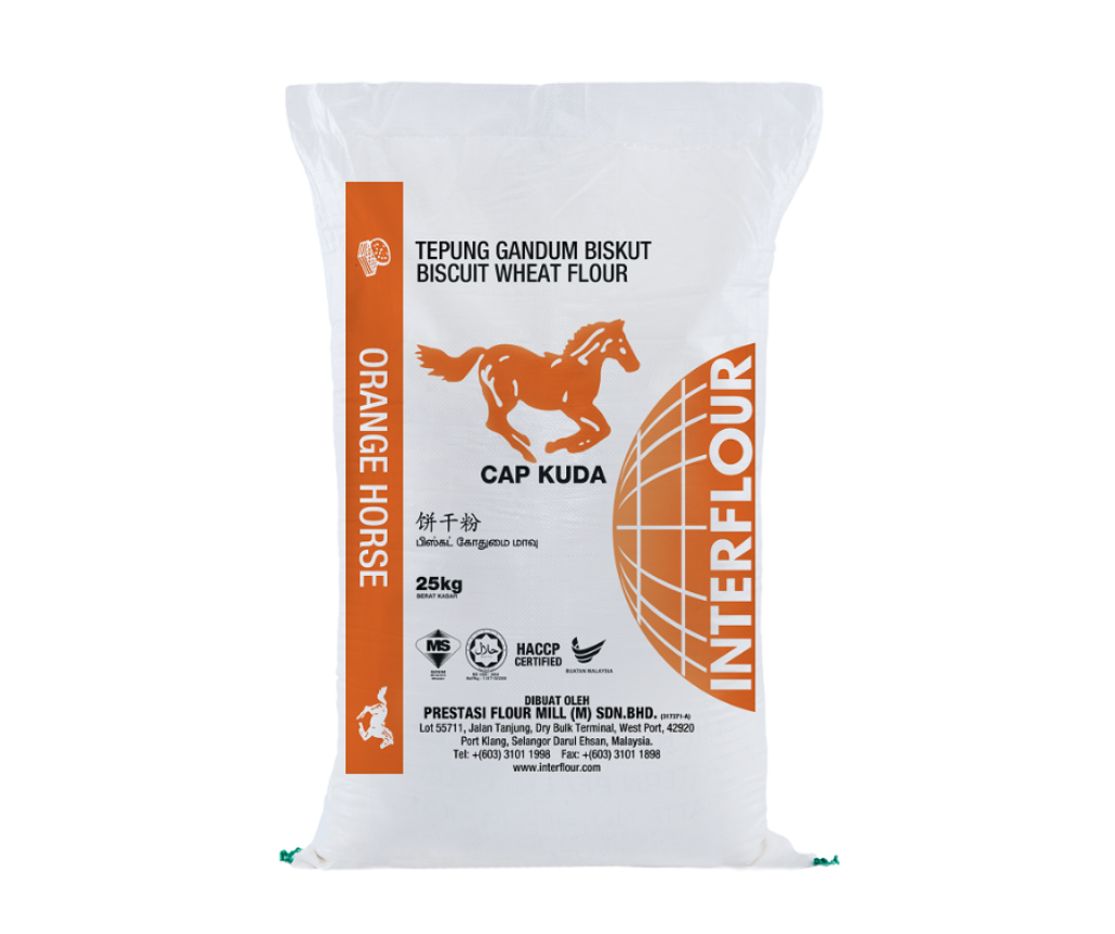 Biscuit Wheat Flour Tepung Gandum Biskut Orange Horse 25kg Pack Nphoreca