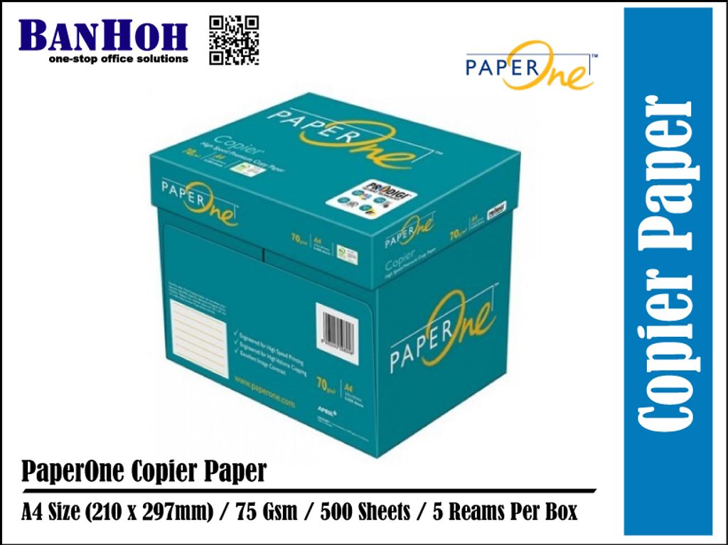 PaperOne- A4 Paper 75Gsm (500 Sheets) x 5 Reams – BANHOH SDN BHD