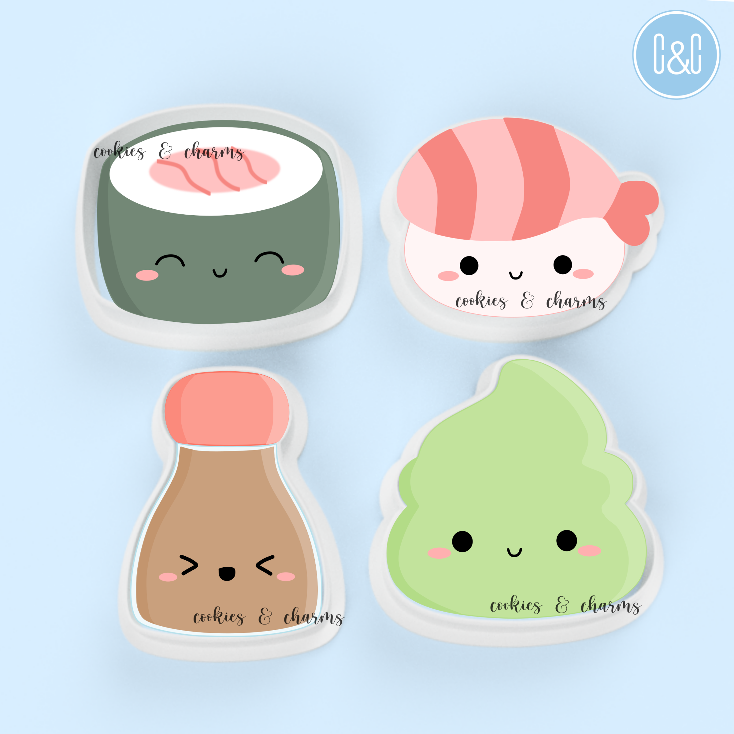 Sushi Set Cutter | Shrimp Sushi, Sushi Roll, Wasabi, Soy Sauce