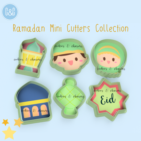 Bundle comes in 6 cutters: Malay Girl & Boy, Chubby Ketupat(Cutter only), Chubby Mosque, Islamic Star Plaque, Lantern.