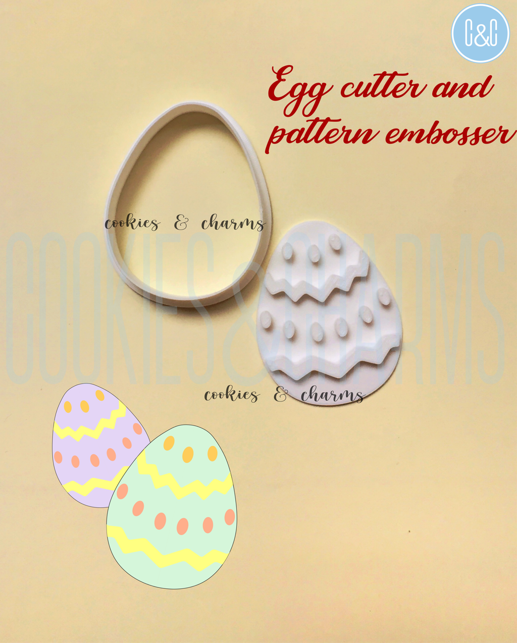 Egg Shape Cookie Cutter and Pattern Embosser Set from Cookies and charms