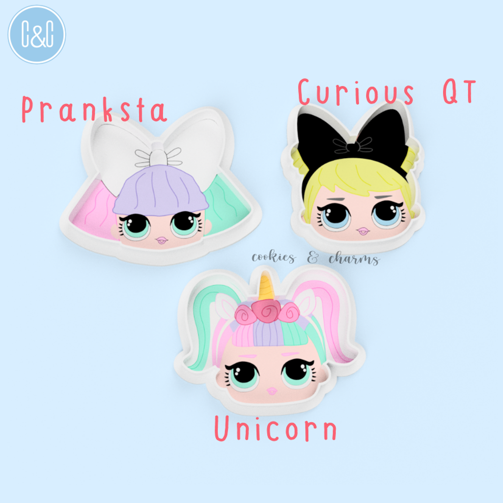 lol suprise dolls Curious QT, Pranksta, Unicorn cookie cutters.png