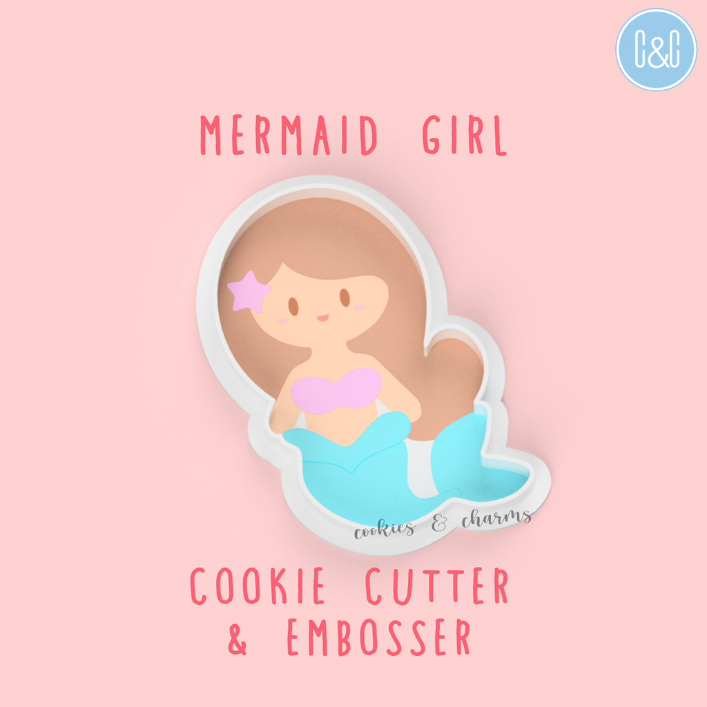 Ocean theme mermaid girl cookie cutter and embosser stamp