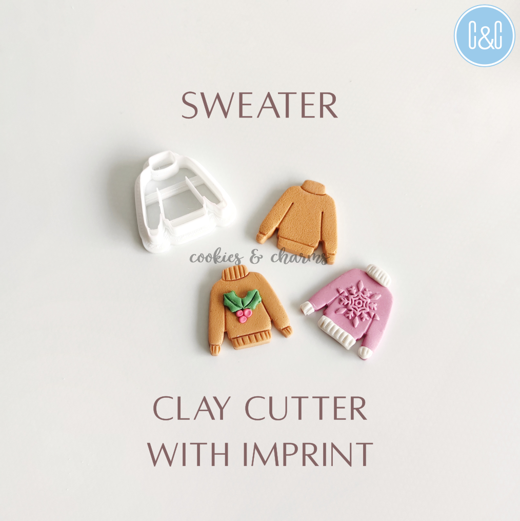 Winter Sweater Jumper Polymer Clay Cutter with Imprint – Cookies And Charms
