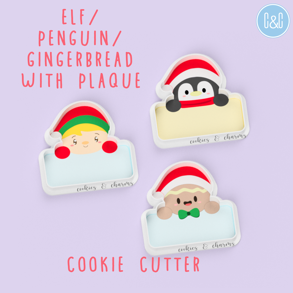 elf penguin gingerbread with plaque cookie cutter