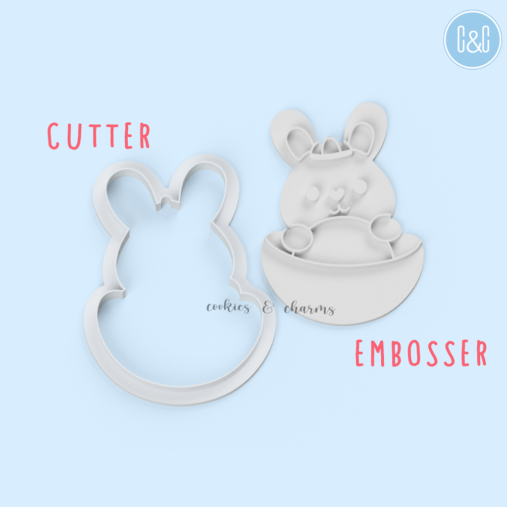 rabbit with gold ingot cookie cutter and embosser 3