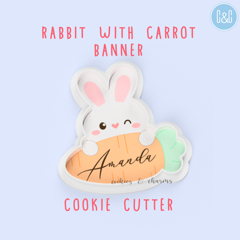 rabbit with carrot banner cookie cutter