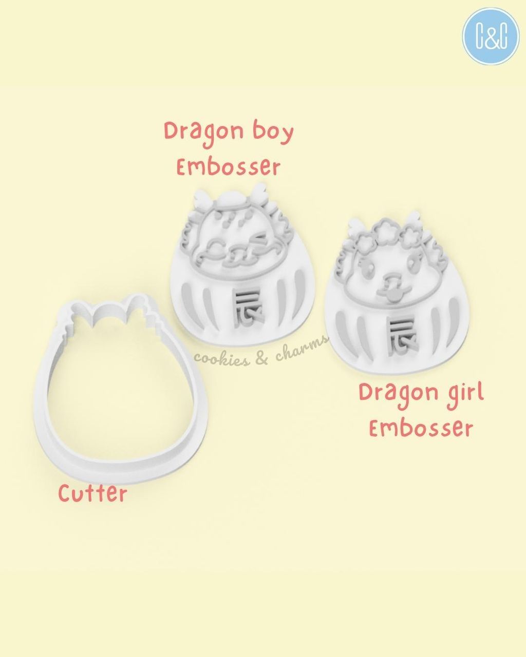 dragon daruma cookie cutter and embosser 达磨龙新年 cake stamp