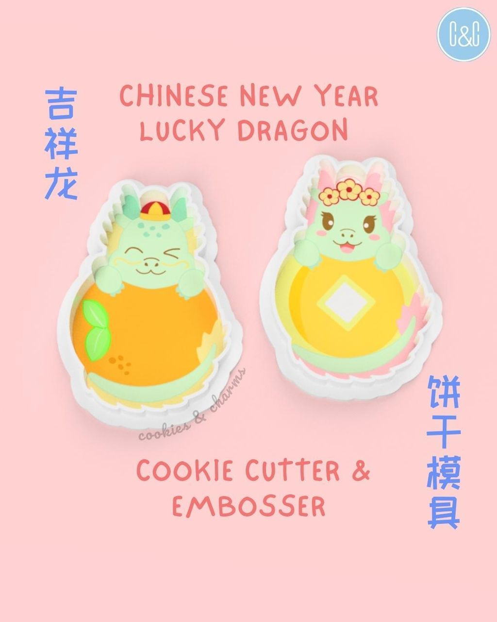 Lucky dragon cookie cutter and embosser  吉祥龙新年 stamp