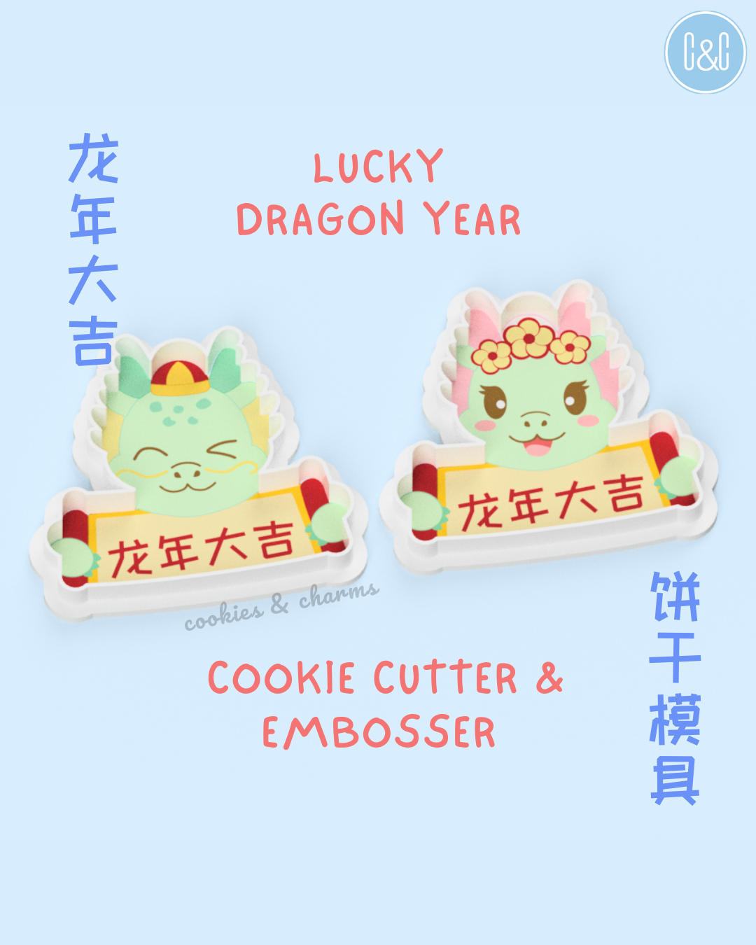 dragon lunar new year banner cookie cutter and embosser  龙年大吉新年