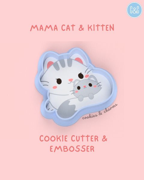 mama cat kitten cookie cutter embosser 1