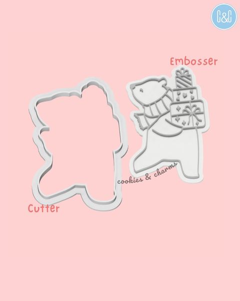 bear with presents cookie cutter embosser 2