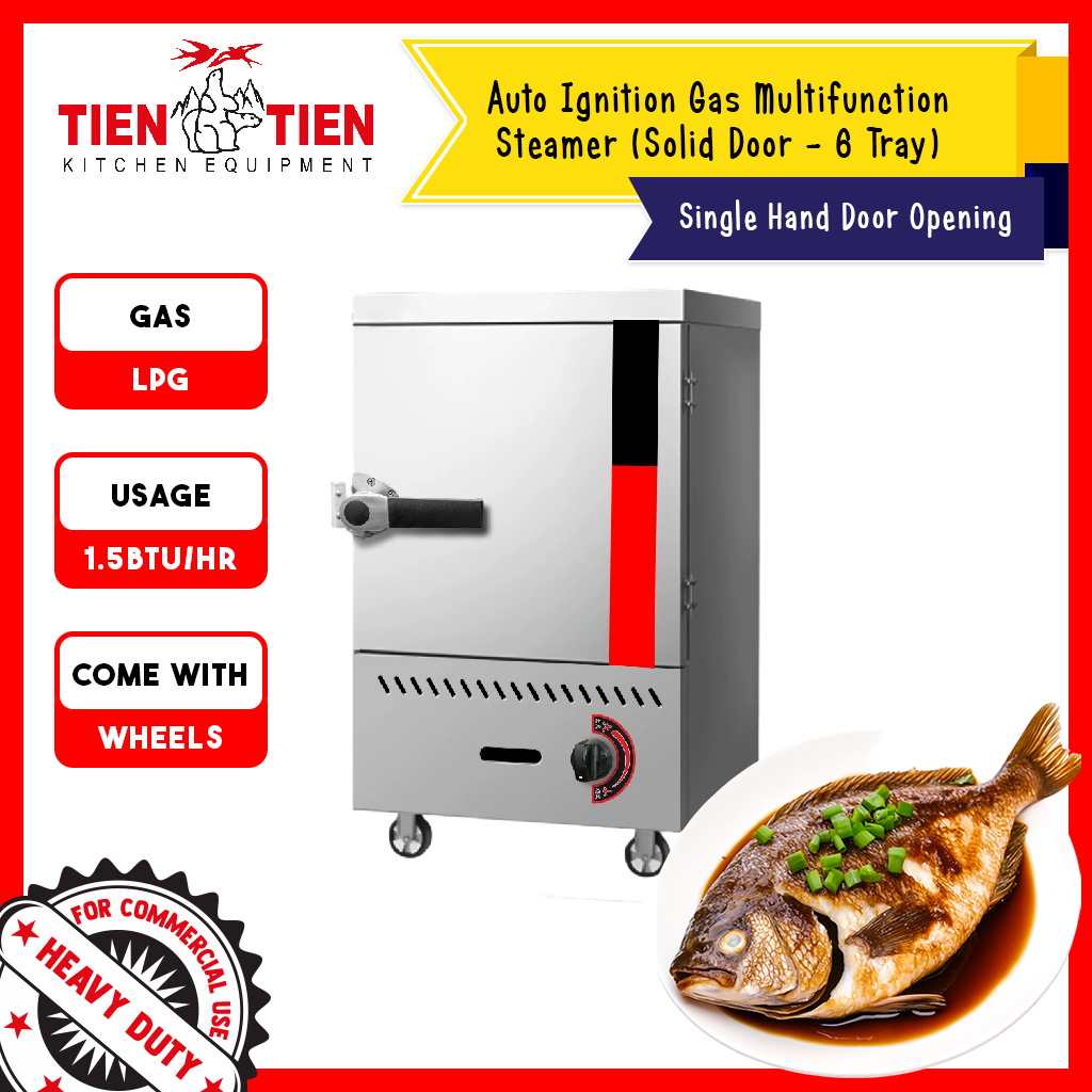Malaysia-Commercial-Kitchen-Equipment-Auto-Ignition-Gas-Multifunction-Steamer-Single-Door-Opening-6-Tray-1