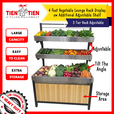 Malaysia-Commercial-Kitchen-Equipment-4-Feet-Vegetable-Lounge-Rack-Display-Table-cw-Additional-Adjustable-Shelf-1