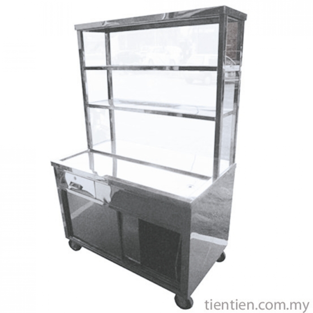TIEN TIEN Stainless Steel Tea Counter c/w 2 Tier Stainless Steel Glass