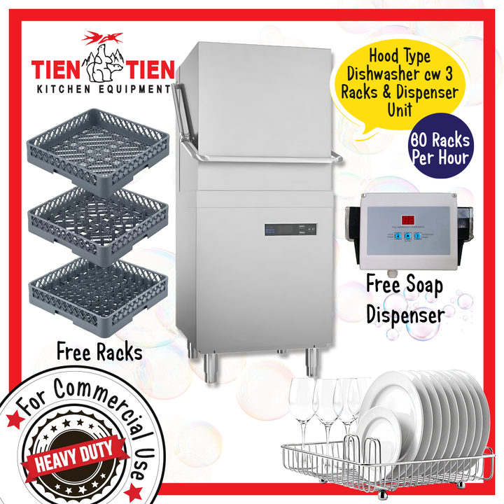 OT-DW03 TIEN TIEN HOOD TYPE DISHWASHER (3PHASE-14.6KW) 60RACKS PER HOUR CW 3 RACKS AND DISPENSING UNIT-1