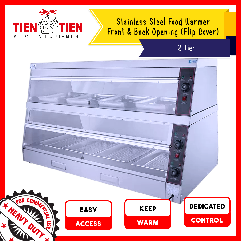 Malaysia-Commercial-Kitchen-Equipment-Commercial-Stainless-Steel-Food-Warmer-Front-Back-Opening-Flip-Cover-2-Tier-1