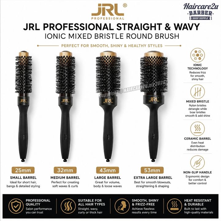 JRL Professional Straight & Wavy Ionic Mixed Bristle Round Brush