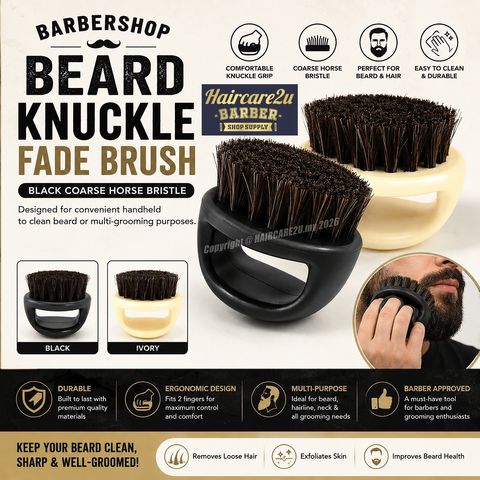Barber Black Coarse Horse Bristle Knuckle Mustache Beard Fade Brush