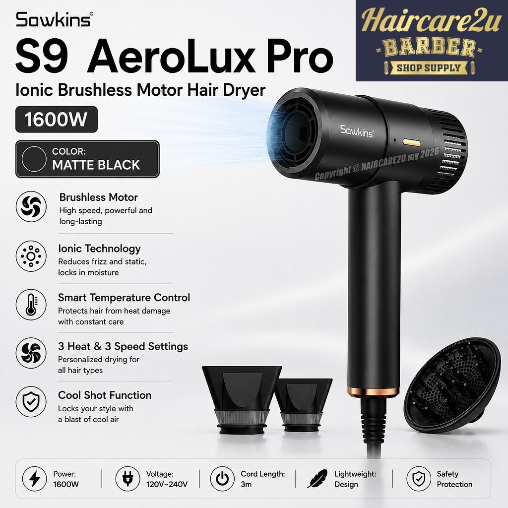 Sawkins S9 AeroLux Pro Ionic Brushless Motor Hair Dryer 1600W (Matte Black)