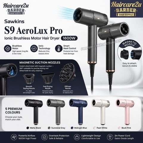 Sawkins S9 AeroLux Pro Ionic Brushless Motor Hair Dryer 1600W