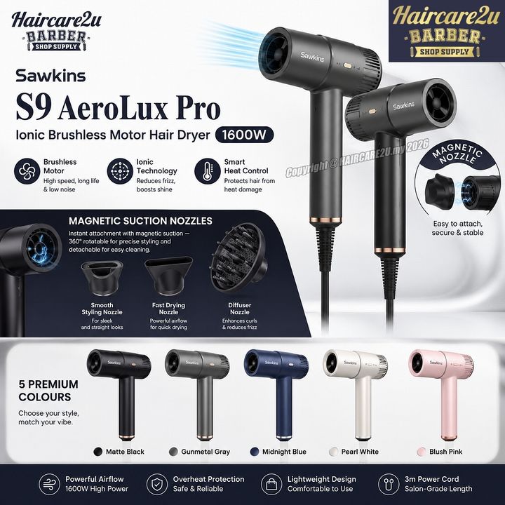 Sawkins S9 AeroLux Pro Ionic Brushless Motor Hair Dryer 1600W
