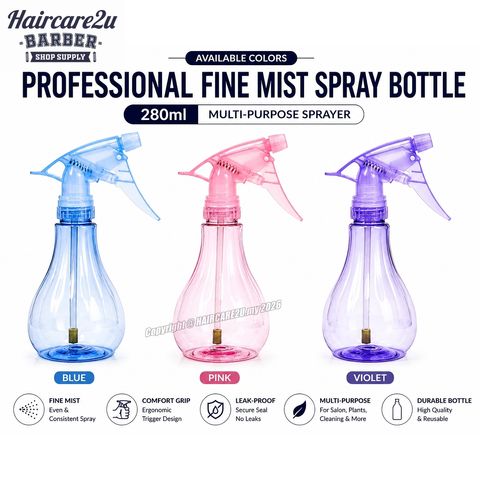 280ml Haircare2u ProMist Professional Fine Mist Spray Bottle  Multi-Purpose Water Sprayer