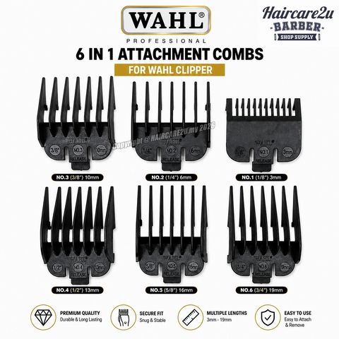 WAHL 6 in 1 Hair Clipper Attachment Guide Combs Set (3mm–19mm) Replacement for Wahl Clipper