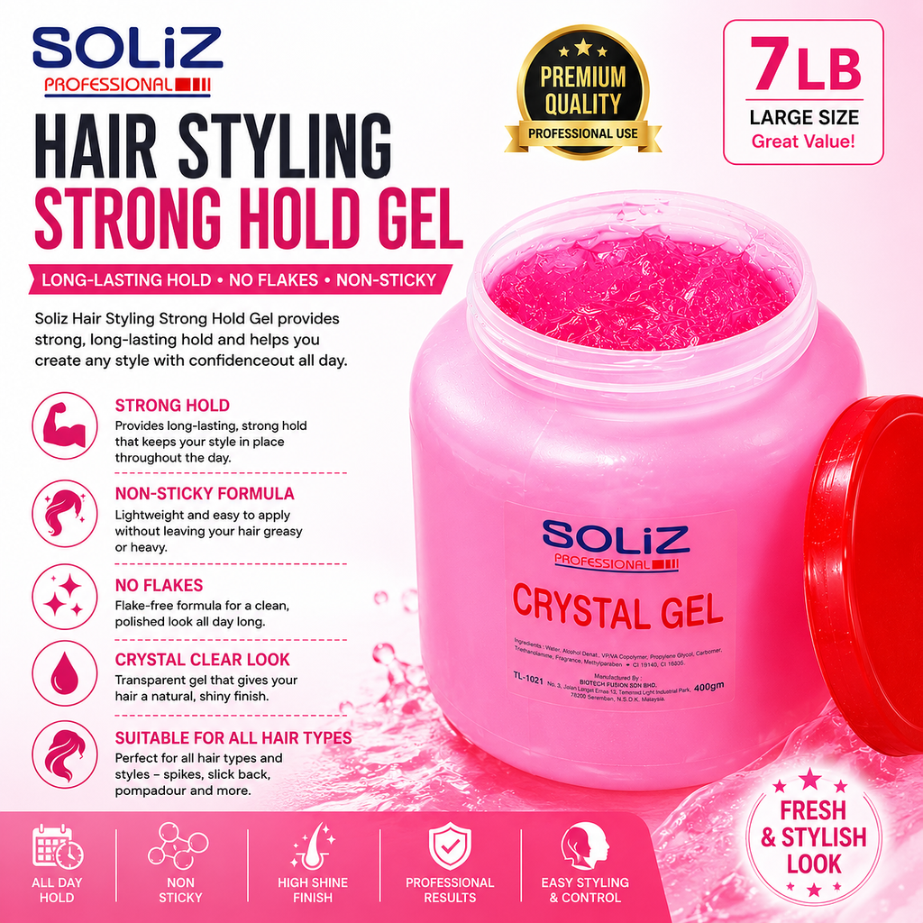 7LB Soliz Professional Crystal Hair Styling Gel – Strong Hold & High Shine (Red)