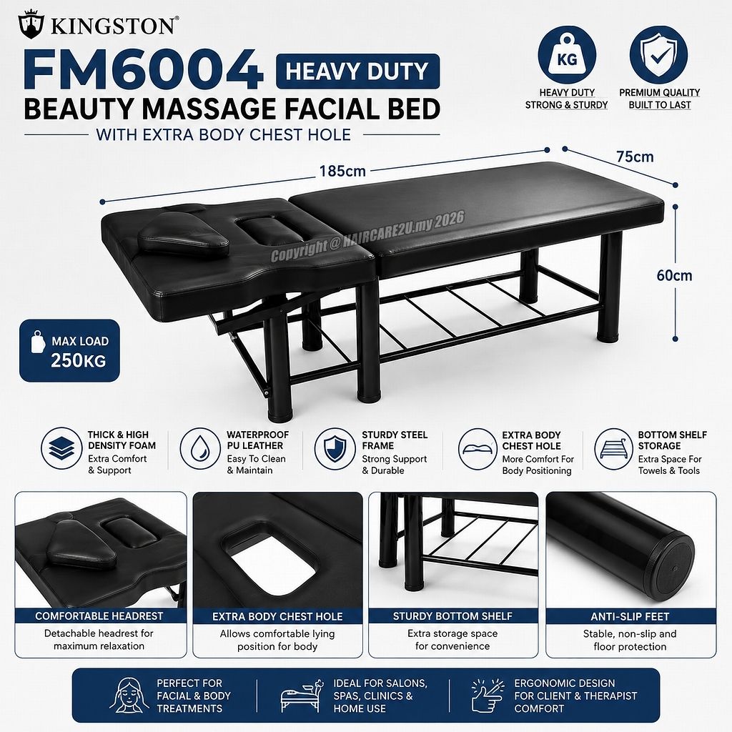Kingston FM6004 Heavy Duty Reclining Beauty Facial & Massage Bed with Face & Chest Holes