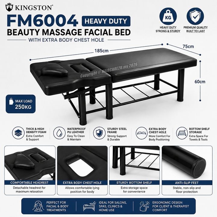 Kingston FM6004 Heavy Duty Reclining Beauty Facial & Massage Bed with Face & Chest Holes