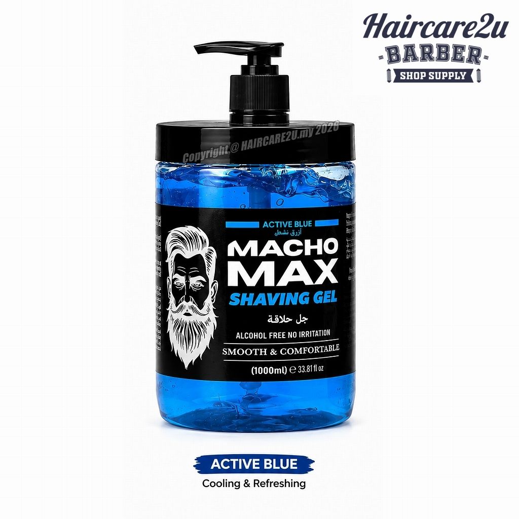 1000ml Macho Max Professional Barber Shaving Gel for Men – Active Blue