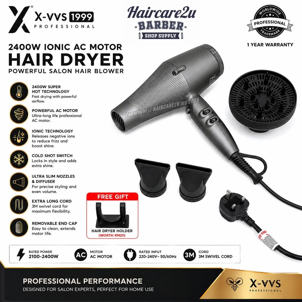 X-VVS 1999 Professional 2400W Ionic AC Motor Hair Dryer Powerful Salon Hair Blower
