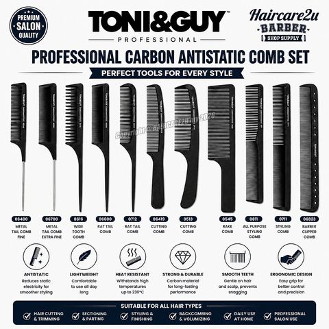 TONI & GUY Professional Carbon Antistatic Hair Comb for Barber & Salon