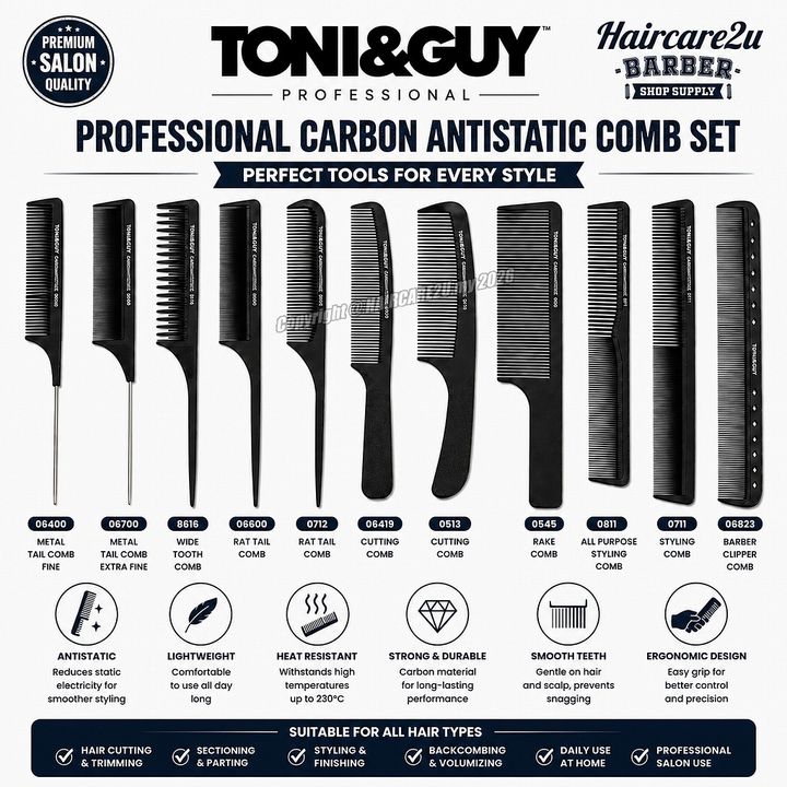 TONI & GUY Professional Carbon Antistatic Hair Comb for Barber & Salon