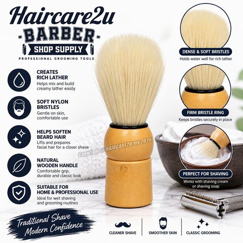 Haircare2u Professional Wooden Handle Soft Nylon Shaving & Face Cleaning Brush