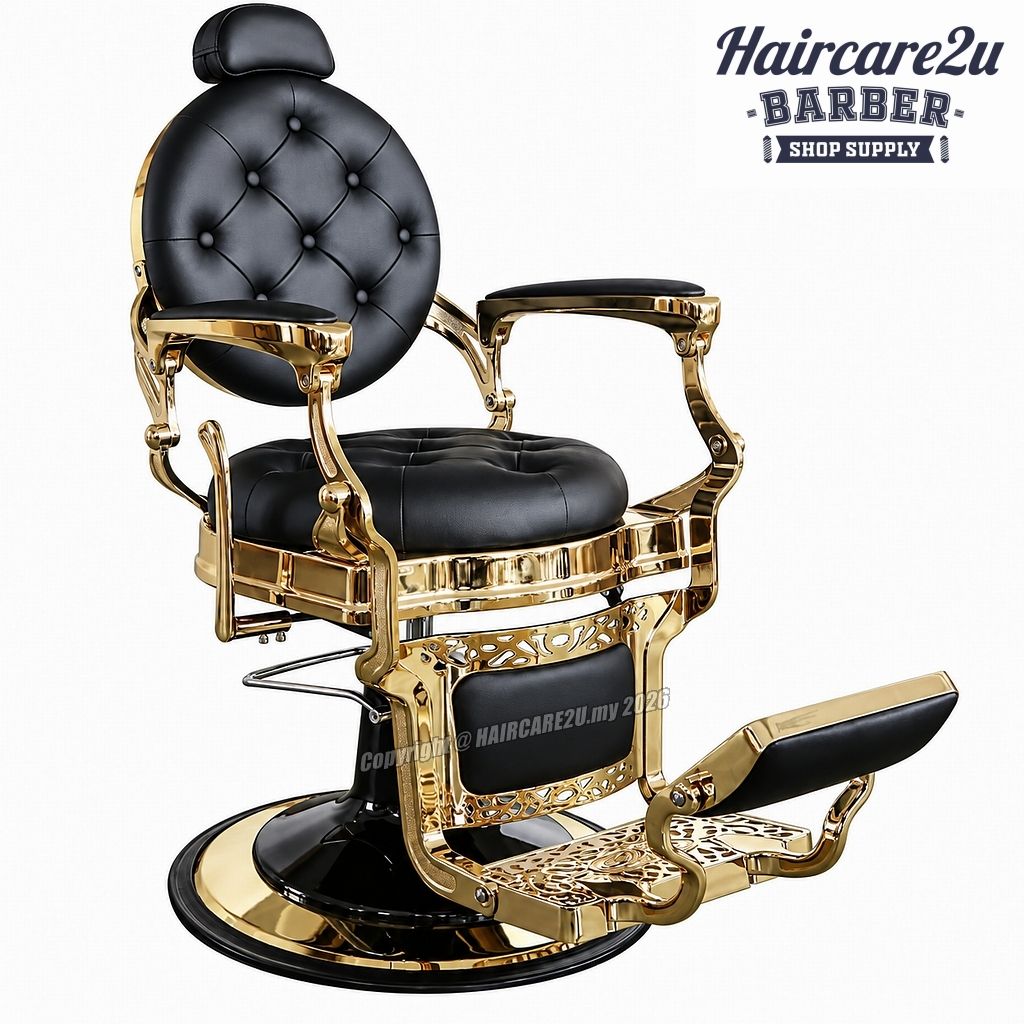 Royal Kingston K-539-E1 Emperor Heavy Duty Luxury Hydraulic Barber Chair (Gold Frame)