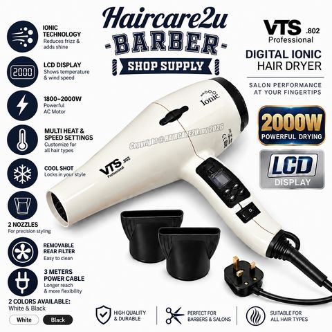 VTS 802 Salon Professional 2000W Digital Ionic Hair Dryer with LCD Display