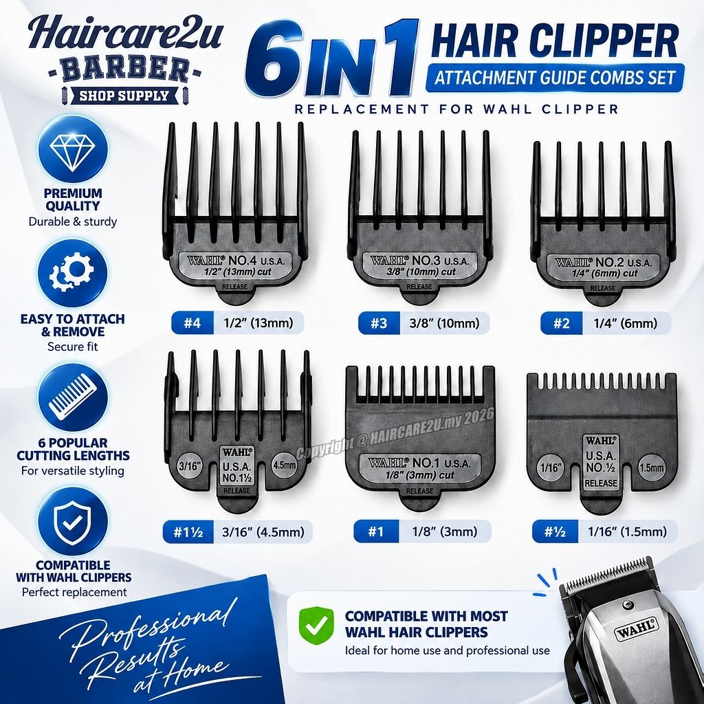 WAHL 6-in-1 Hair Clipper Attachment Guide Comb Set Replacement Clipper Guards