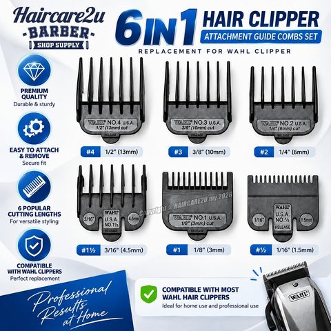 WAHL 6-in-1 Hair Clipper Attachment Guide Comb Set Replacement Clipper Guards