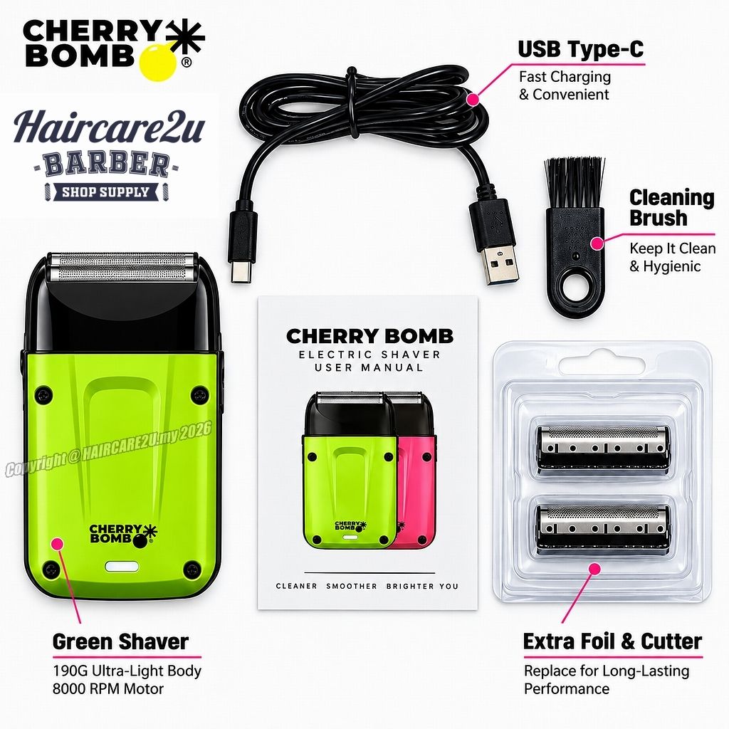 Cherry Bomb S6128-G Punk Bear Professional 8000RPM Double Foil Shaver USB Type-C Barber Electric Shaver (Green)