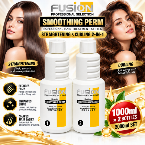 1000ml x 2 Fusion Professional Hair Straightening & Curling Smoothing Perm Lotion Set (Step 1 & 2)