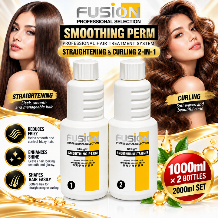 1000ml x 2 Fusion Professional Hair Straightening & Curling Smoothing Perm Lotion Set (Step 1 & 2)