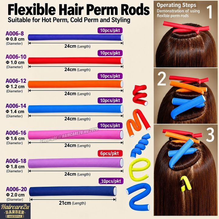 Professional Flexible Hair Perm Rods Heatless Foam Curlers Magic Twist Hair Styling Tools (0.8cm-2.0cm)