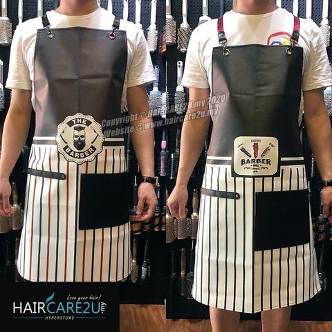The Barber Head Black & White Stripes Leather Apron Styling Cloth 2.jpg