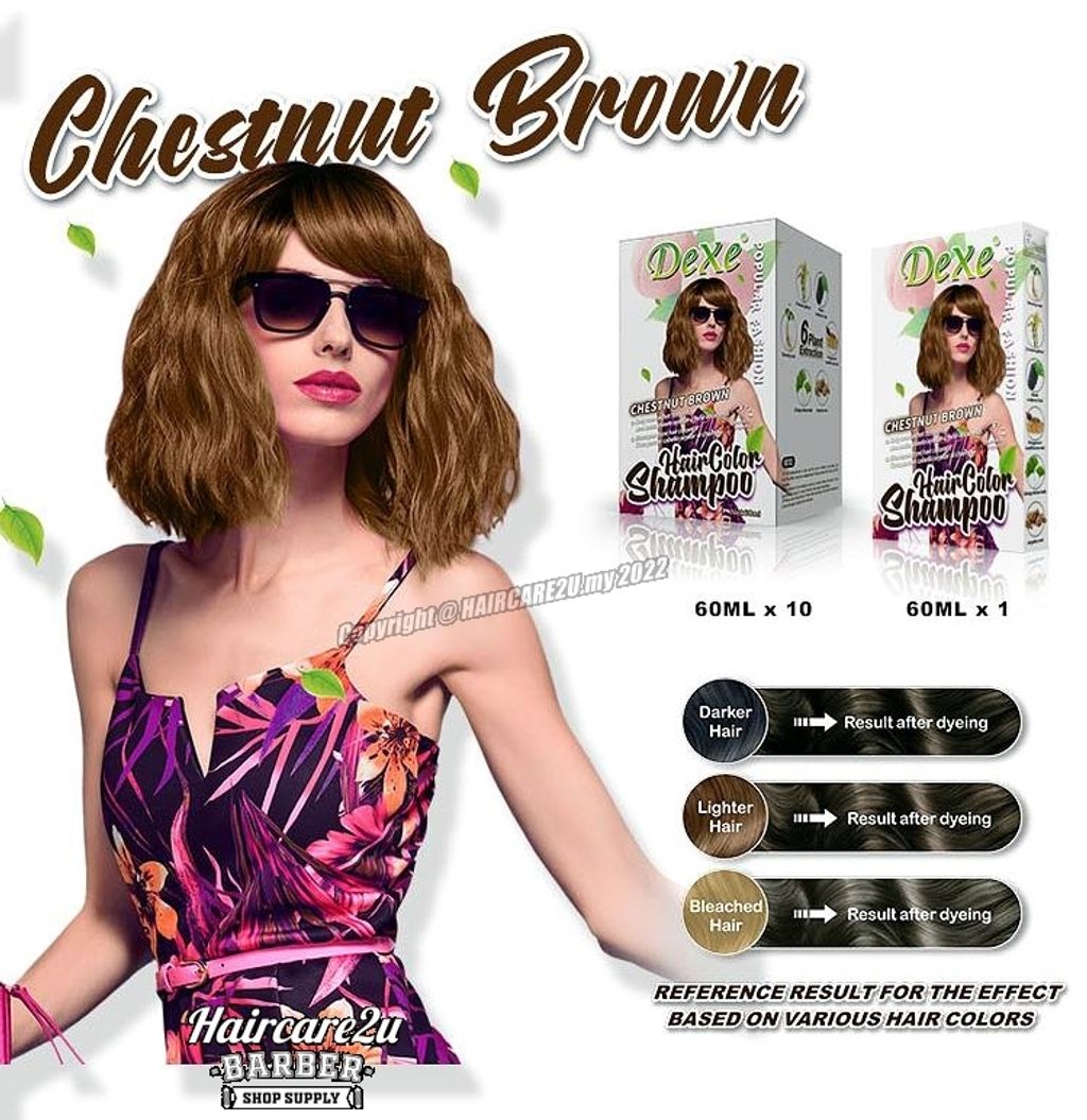 60ml x 10pcs DEXE Hair Color Shampoo Chestnut Brown