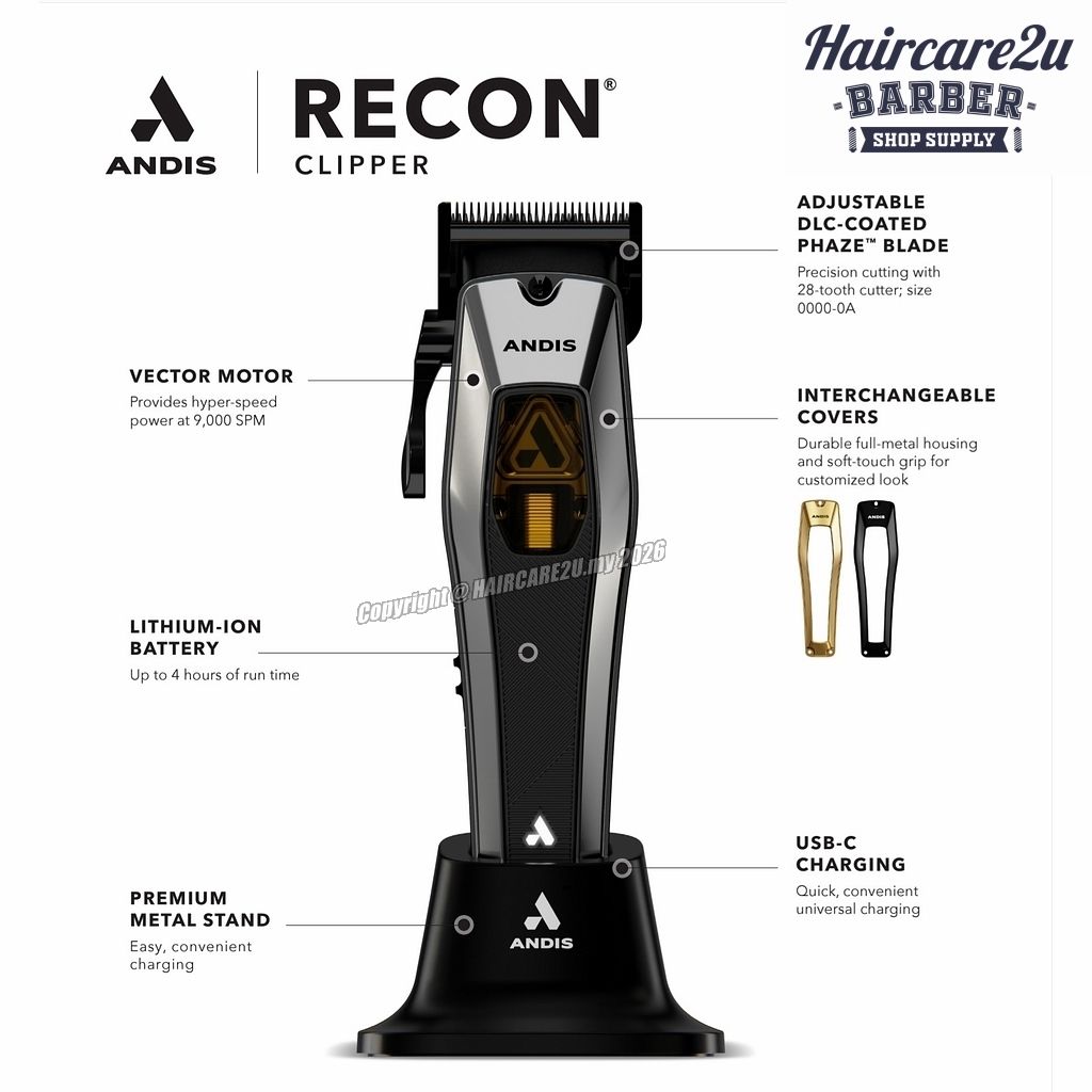 Andis Recon CordCordless Hair Clipper - 9000 SPM Hyper-Speed Linear Motor Power #562254