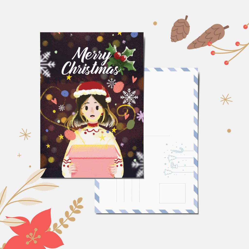 girl with gift box pcard